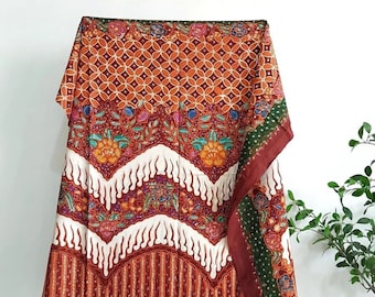 2.5 yd handwritten batik tulis LASEM - Flower Universe Sekar Jagad Lerek Lurik Kawung, silk cotton Indonesian hand drawn batik fabric sarong