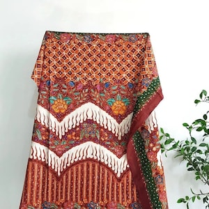 2.5 yd handwritten batik tulis LASEM - Flower Universe Sekar Jagad Lerek Lurik Kawung, silk cotton Indonesian hand drawn batik fabric sarong