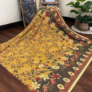 2.6 yd Indonesian Handprinted Batik Cotton Fabric Dressmaking, Ethnic Sarong Wrap Skirt Lungi, Drapery Upholstery Tapestry Textile Wall Art