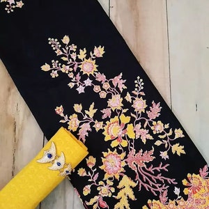 2.3 yd Indonesian Handprinted Batik Cotton Fabric, Sarong Wrap Skirt Lungi, Dressmaking, Drapery Upholstery, Flower Motif Patterned Textiles