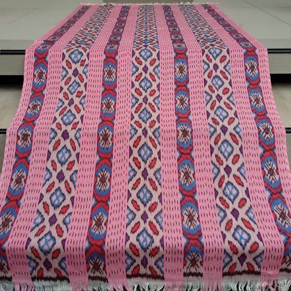 Indonesian handwoven ikat fabric, handmade blanket scarf, ethnic fabric, flower tapestry, beach blanket, textile art, tribal fabric, runner
