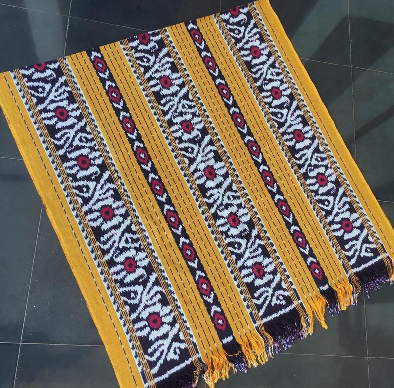 2.6 Yd Indonesian Handwoven Ikat Fabric, Sarong Ethnic Hand Dyed