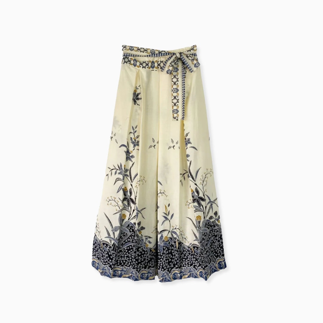 Yellow - Hand Batik Printed Running Stitch Cotton Long Skirt 35