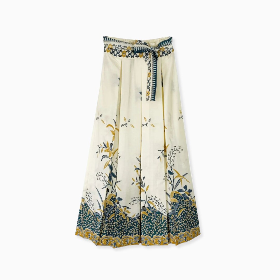 Blue - Hand Batik Printed Running Stitch Cotton Long Skirt 83