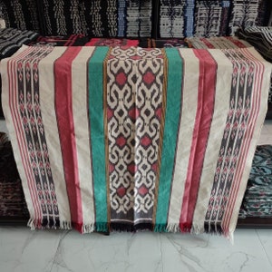 2.6 yd Indonesian handwoven ikat fabric, sarong ethnic hand dyed dressmaking fabric cotton throw blanket couch bedspread tapestry upholstery
