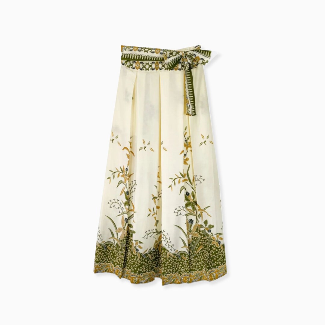 Maroon - Hand Batik Printed Running Stitch Cotton Long Skirt 51