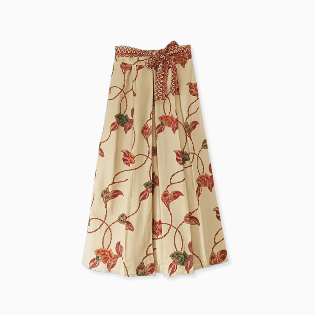 Yellow - Hand Batik Printed Running Stitch Cotton Long Skirt 35 main image 1