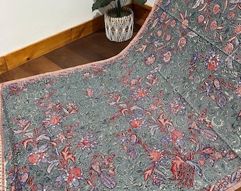 2.3 yd Indonesian Handprinted Batik Cotton Fabric, Ethnic Sarong Wrap Lungi, Dressmaking, Drapery, Upholstery, Flower Tapestry Wall Hanging
