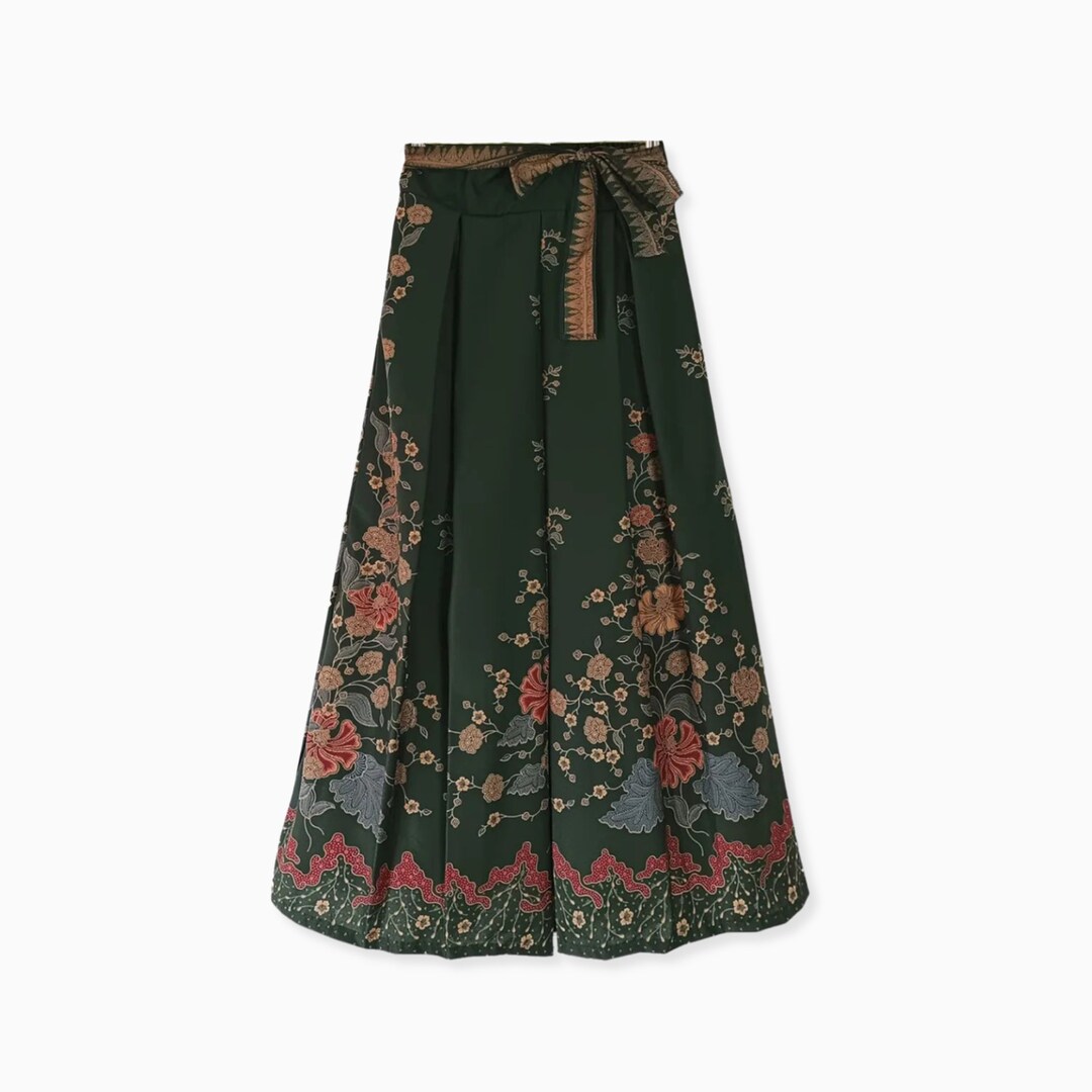Yellow - Hand Batik Printed Running Stitch Cotton Long Skirt 35 main image 0