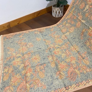 2.3 yd Indonesian Handprinted Batik Cotton Fabric, Ethnic Sarong Wrap Lungi, Dressmaking, Drapery, Upholstery, Flower Tapestry Wall Hanging