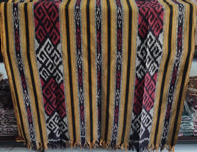 2.6 yd Indonesian handwoven ikat fabric, ethnic hand dyed fabric