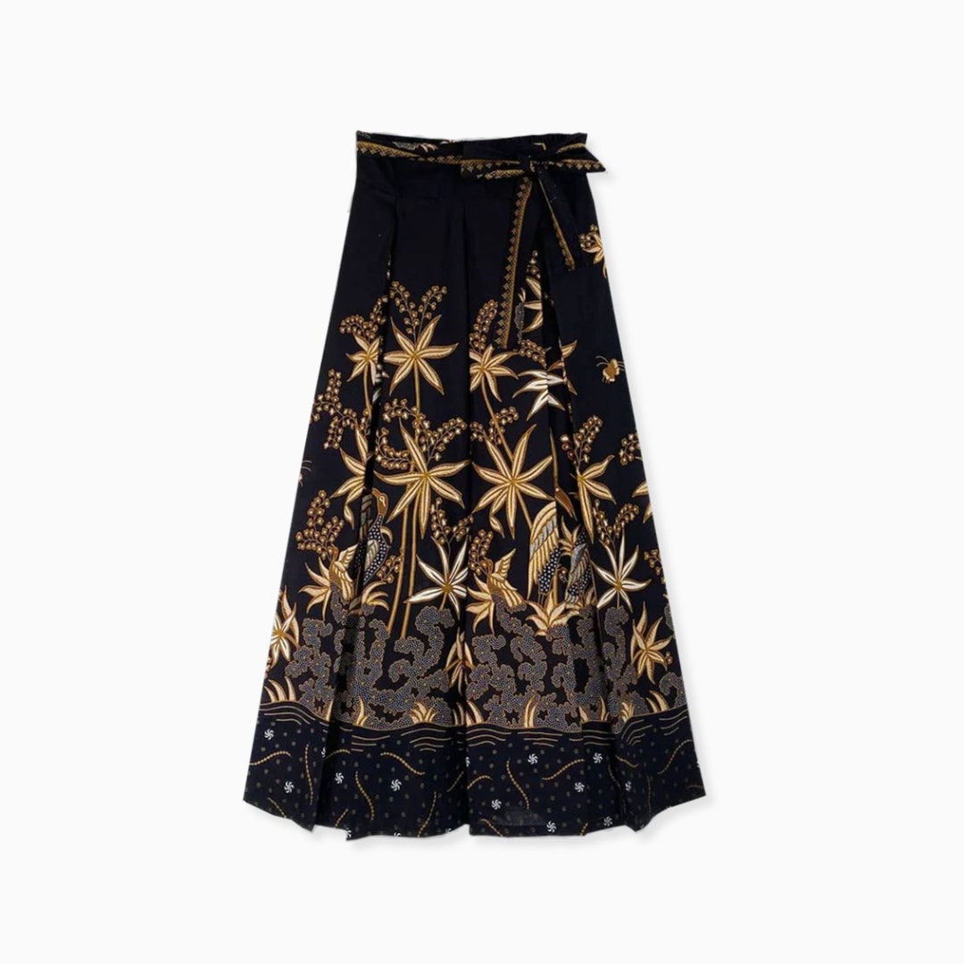 Purple - Hand Batik Printed Running Stitch Cotton Long Skirt 59