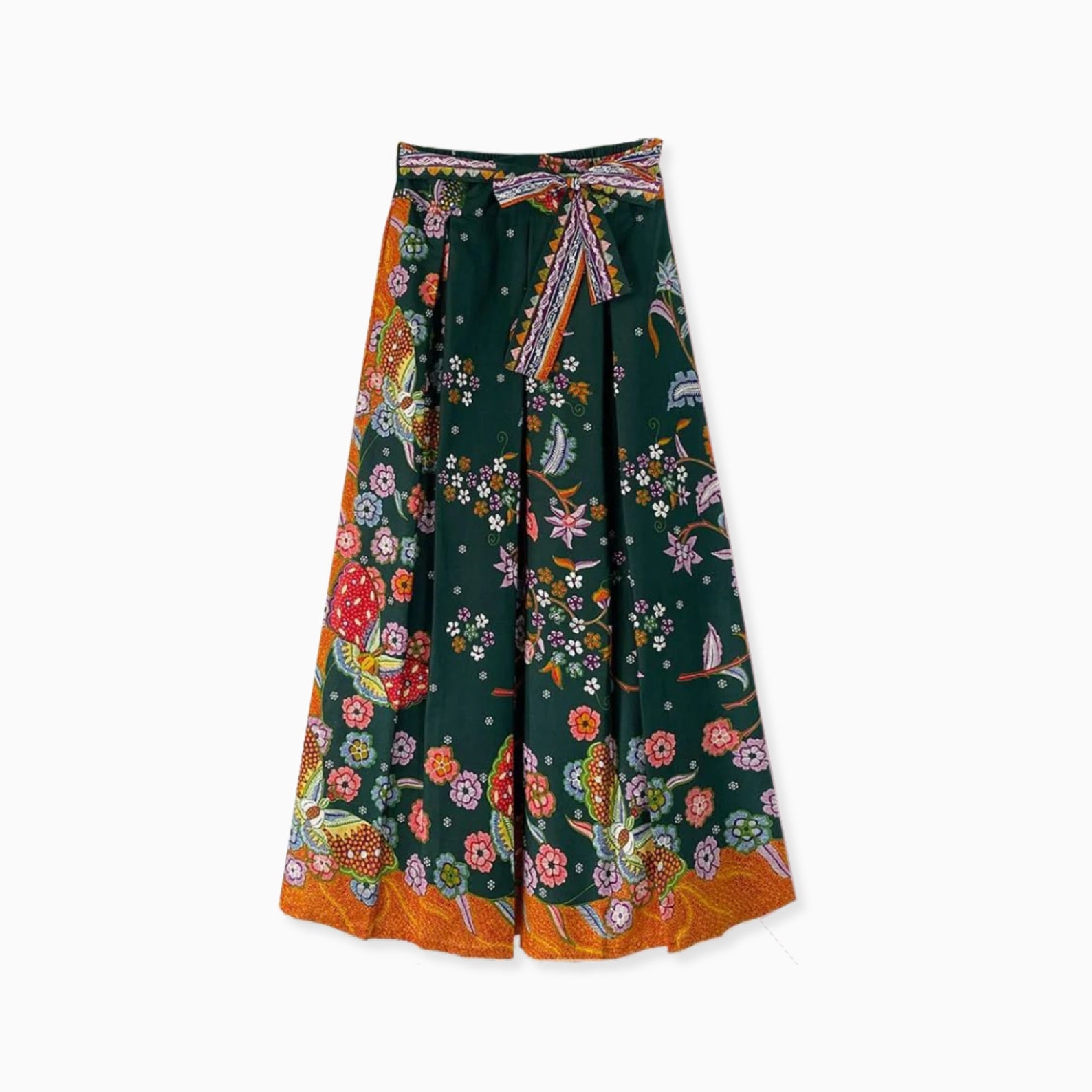 Maroon - Hand Batik Printed Running Stitch Cotton Long Skirt 64