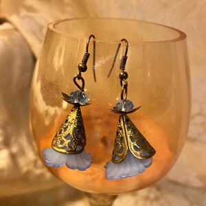 Blue Faery earrings, Swarovski crystal, Czech glass, low lead bronze wires