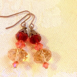 Fiery Sunset earrings, Swarovski crystal, Czech glass, low lead bronze wires