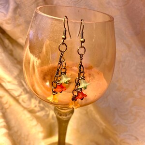 Three Flowers, floral dangle earrings, Swarovski crystal, Czech glass, low lead bronze wires