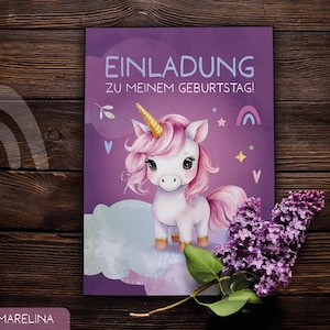 Set Einladungskarten Kindergeburtstag / Einhorn / Mädchen / Postkartenformat DIN A6