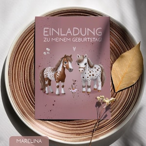 Set Einladungskarten Kindergeburtstag / Ponys / Pferde / Mädchen / Postkartenformat DIN A6