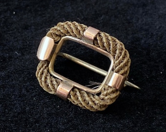 Georgian Victorian Gold & Hair Mourning Brooch Pin