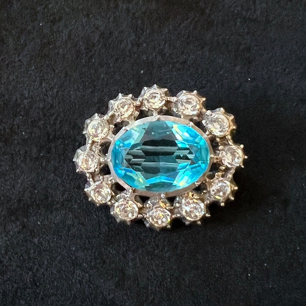 Gorgeous Vintage Silver & Blue Paste Brooch Pin - Georgian Revival H.A Lazarus