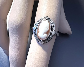 Antique Edwardian Cameo Silver Ring