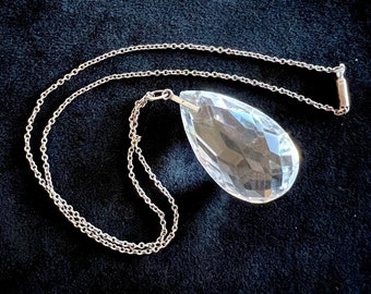 Vintage Early Art Deco Rock Crystal Pendant on Original Sterling Chain