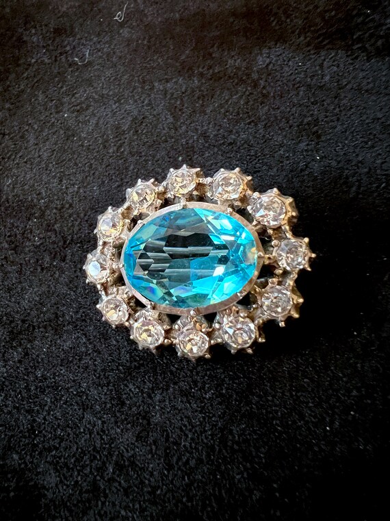 Gorgeous Vintage Silver & Blue Paste Brooch Pin -… - image 7