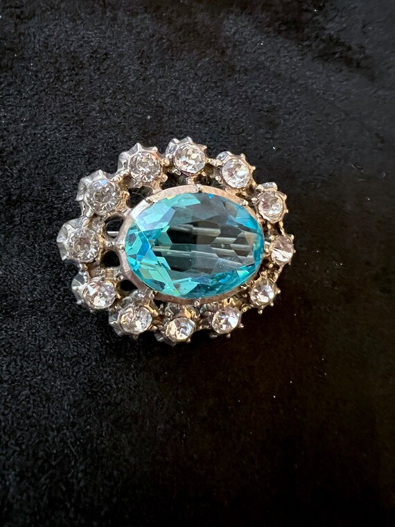 Gorgeous Vintage Silver & Blue Paste Brooch Pin -… - image 8