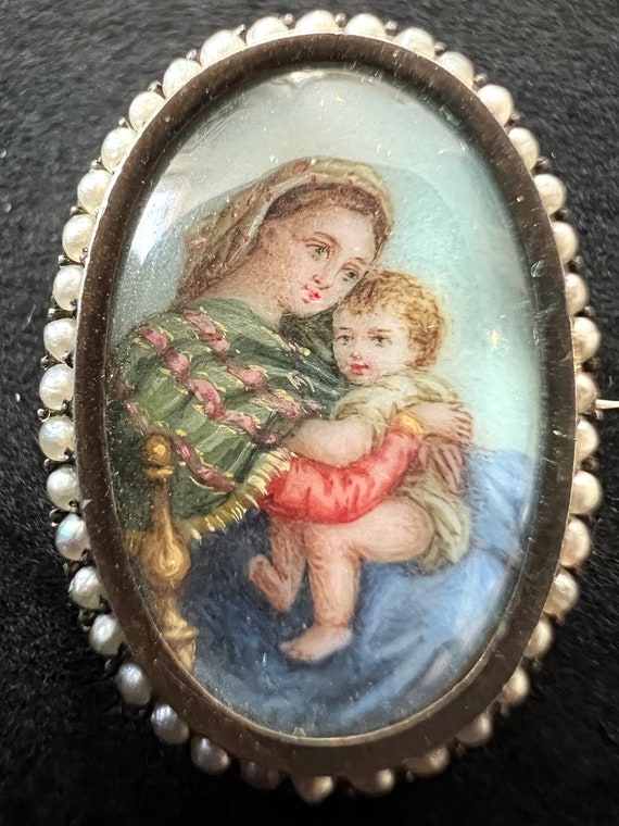 Antique Victorian Miniature Portrait Seed Pearl G… - image 6