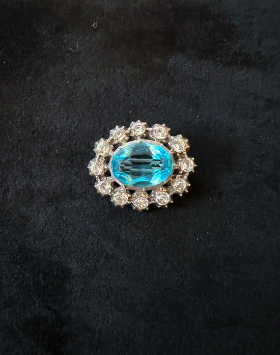 Gorgeous Vintage Silver & Blue Paste Brooch Pin -… - image 1