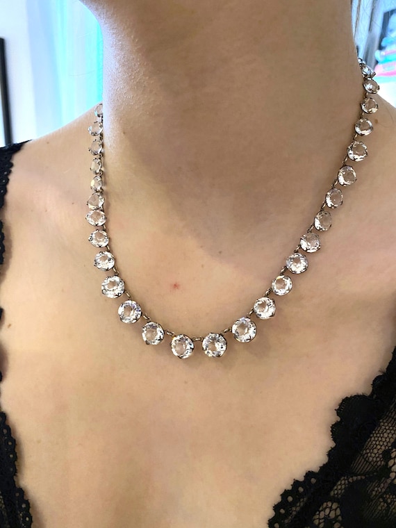Art Deco Sterling Silver & Paste Riviere Necklace