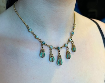 Antique Insect Beetle Micro Mosaic Drop Necklace