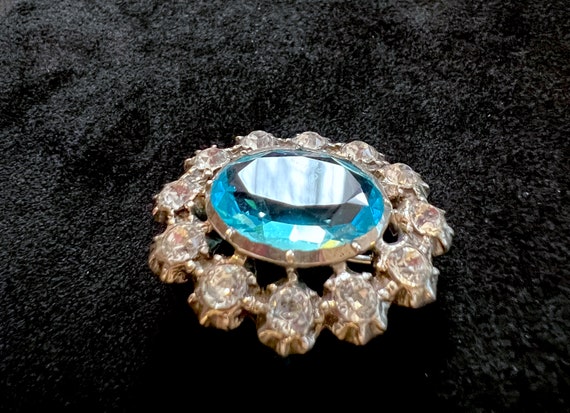 Gorgeous Vintage Silver & Blue Paste Brooch Pin -… - image 3
