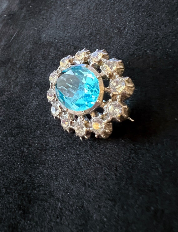 Gorgeous Vintage Silver & Blue Paste Brooch Pin -… - image 5