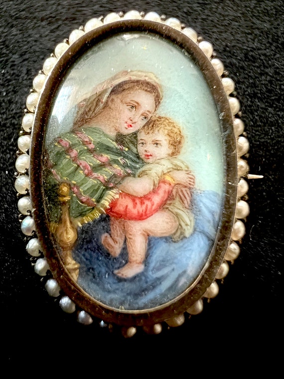 Antique Victorian Miniature Portrait Seed Pearl G… - image 3