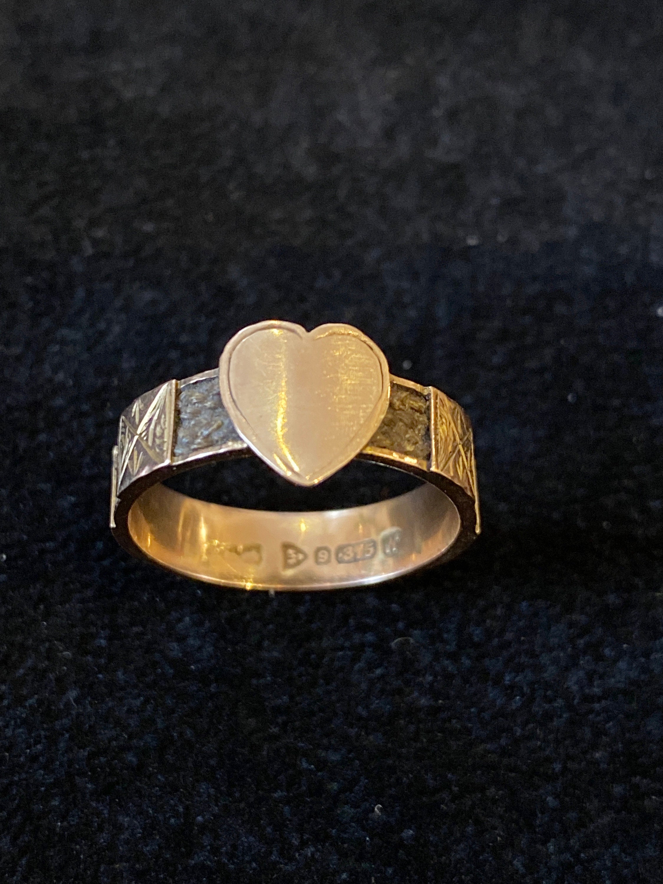 アンティーク エドワード朝 9カラット ゴールド ハート＆ヘア