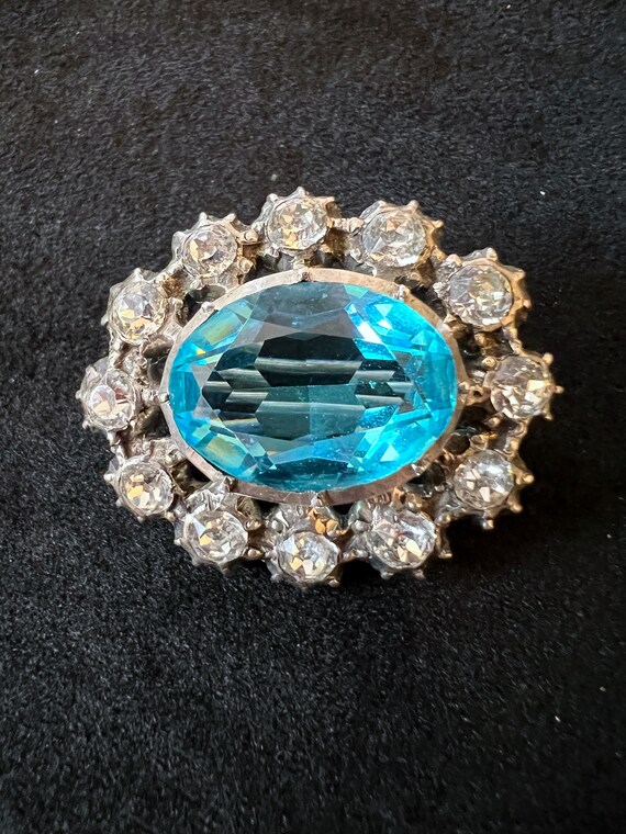 Gorgeous Vintage Silver & Blue Paste Brooch Pin -… - image 6