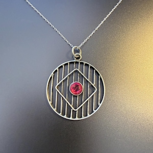Antique Edwardian Silver & Ruby Paste Pendant Necklace