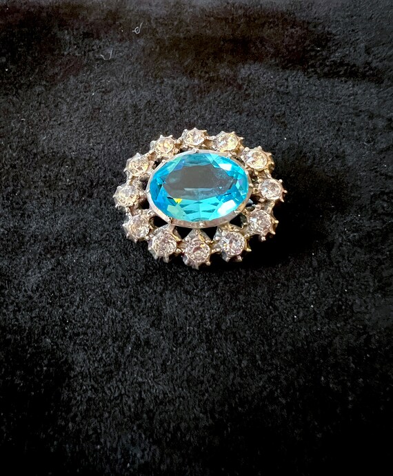 Gorgeous Vintage Silver & Blue Paste Brooch Pin -… - image 2
