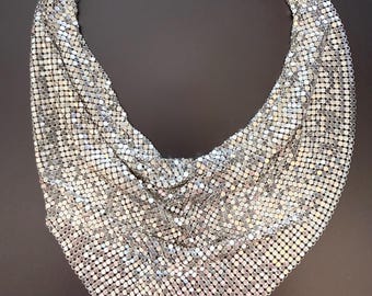 Vintage Whiting & Davis Silver Mesh Bib Necklace - 1970’s-1980’s