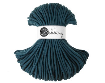 5 MM Peacock Blue Bobbiny Macrame/ Braided Cotton Cord / 108 yards/ Craft cord/ Macramé Cord/ Chunky Yarn/ Pouff Yarn/ Bobbiny