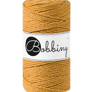 3MM Mustard Bobbiny Macrame Cord 108 Yards (100 Meters /3-Strand (3 ply) Macramé String/Supersoft Cotton Cord/ Twisted Macramé Cord/Yellow