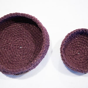 Handgemaakte haak 2 Nesting Baskets Gold Blackberry / Office Bowl / Keukenmand/Kwekerij Opslag Container afbeelding 8