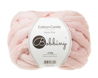 Bobbiny Pastel Pink Cotton Candy (5.3oz) 150 g - roving, certified recycled cotton