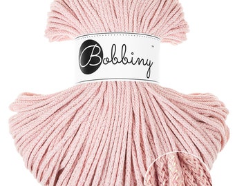 3MM Glossy Pastel Pink Junior Cotton Cord Bobbiny/108 Yards/ Braided Cotton Rope/ Macramé Cord/ Chunky Yarn/Pouf/ Basket Yarn/Jewelry Yarn