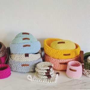 Handmade Crochet 2 Nesting Baskets Gold Blackberry / Office Bowl/Kitchen Basket/Nursery Storage Container image 10