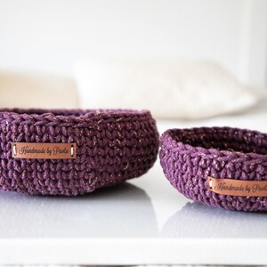Handmade Crochet 2 Nesting Baskets Gold Blackberry / Office Bowl/Kitchen Basket/Nursery Storage Container image 4