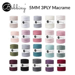 Bobbiny XXL 5mm 3 Ply Cotton Cord Rope for Macramé, Crochet, Weaving, Knitting – 100% Cotton Yarn, Assorted Colors, 108yds