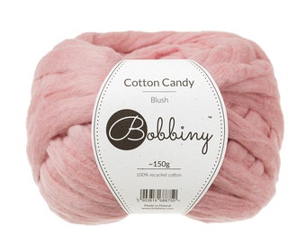 Bobbiny Blush Cotton Candy (5.3oz) 150 g - Roving, certified recycled cotton Pink