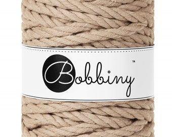 Bobbiny Sand 3ply Macrame Rope 9mm, 32 yards (30 meters) - 3-strand macrame rope, certified recycled Neutral macrame rope